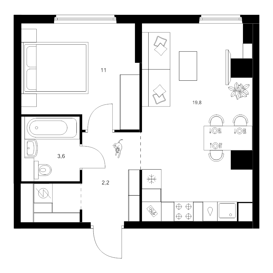 2 ккв (Евро) 41,5 м²