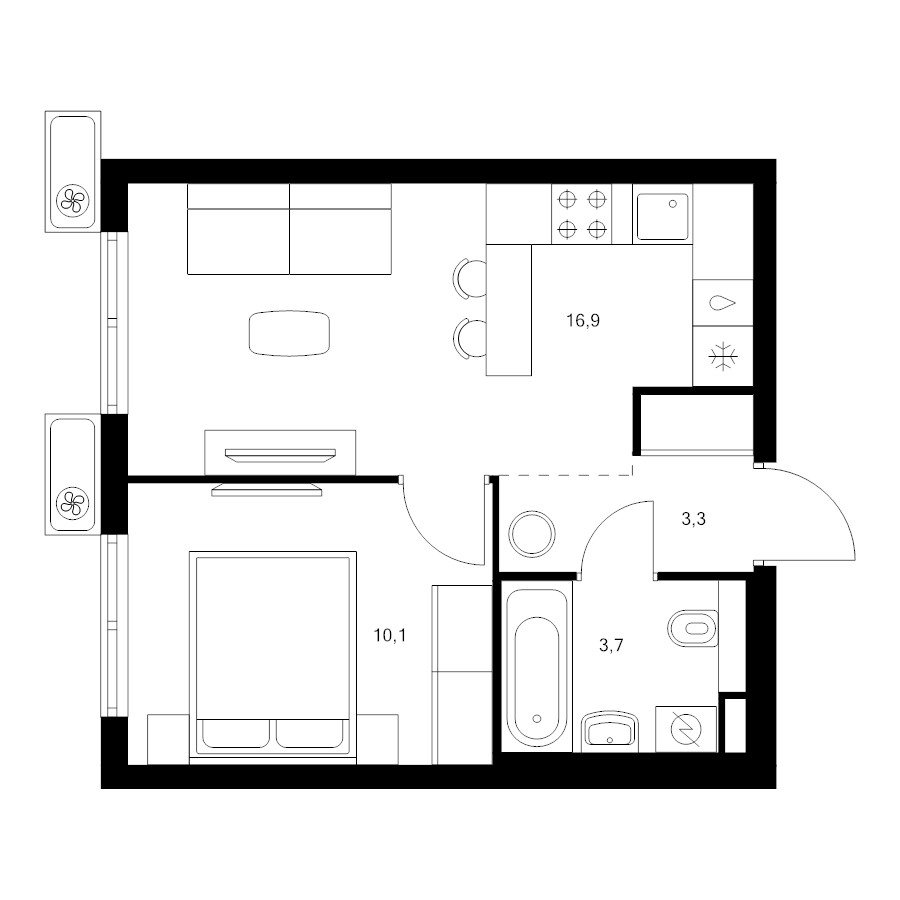 2 ккв (Евро) 34 м²