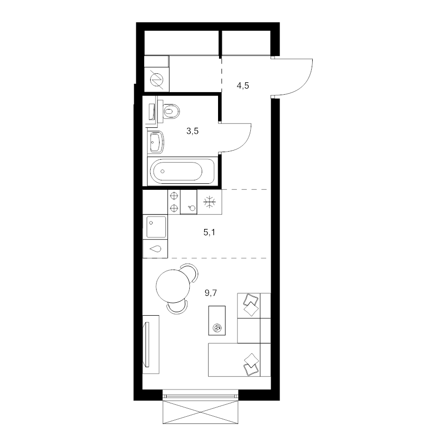 Студия 25,4 м²