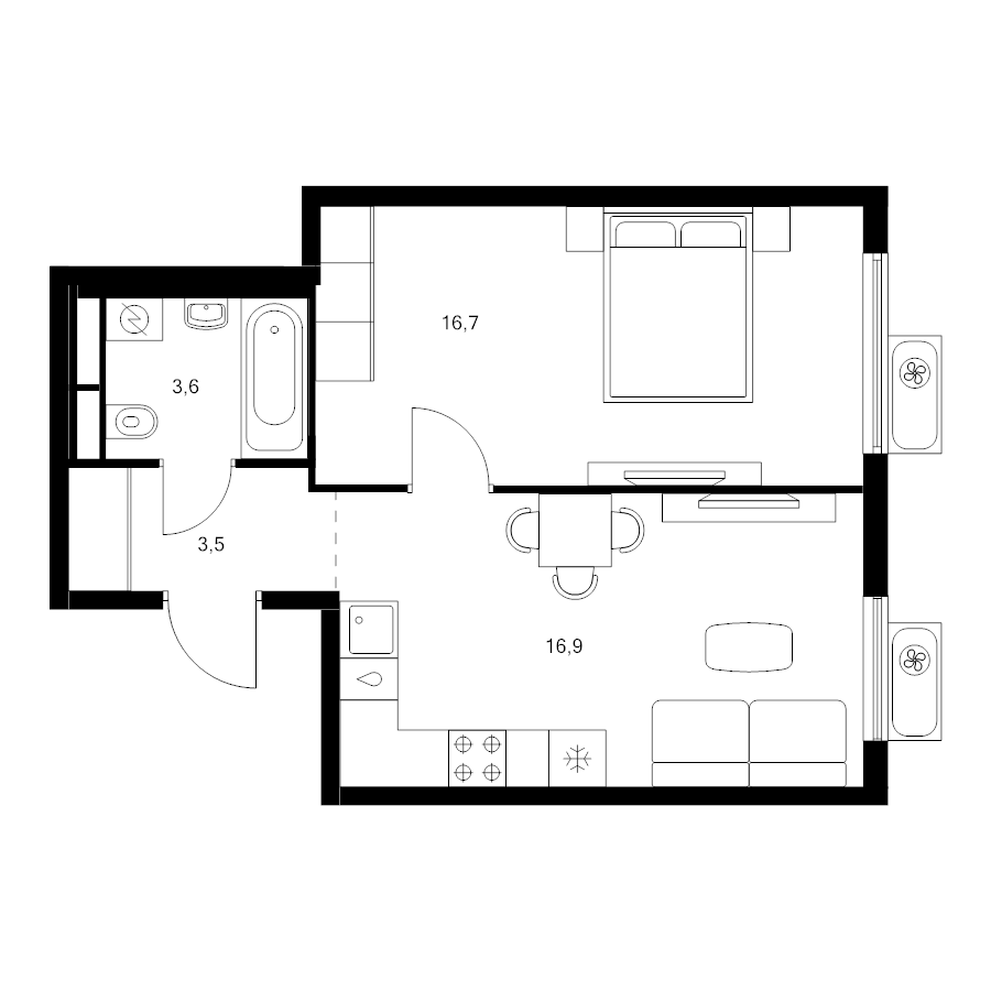 2 ккв (Евро) 40,7 м²