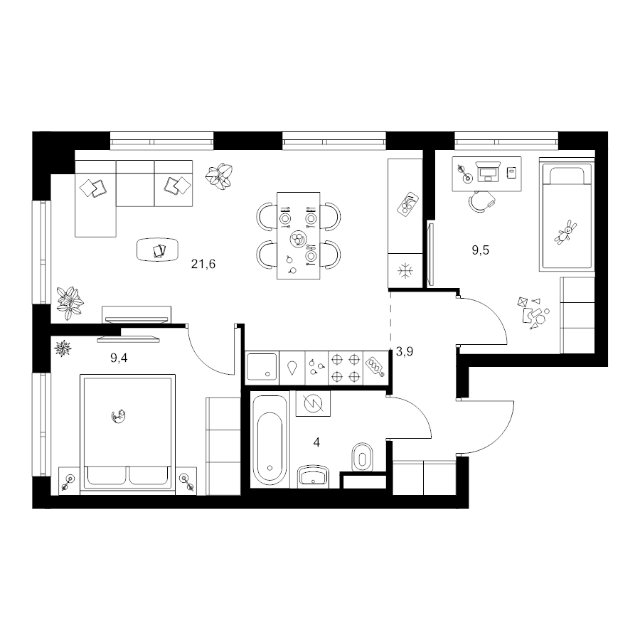 3 ккв (Евро) 48,4 м²