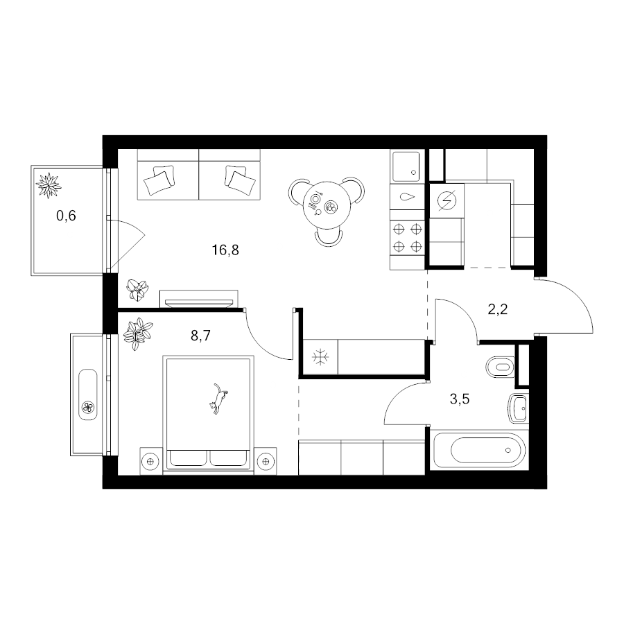 2 ккв (Евро) 38,8 м²