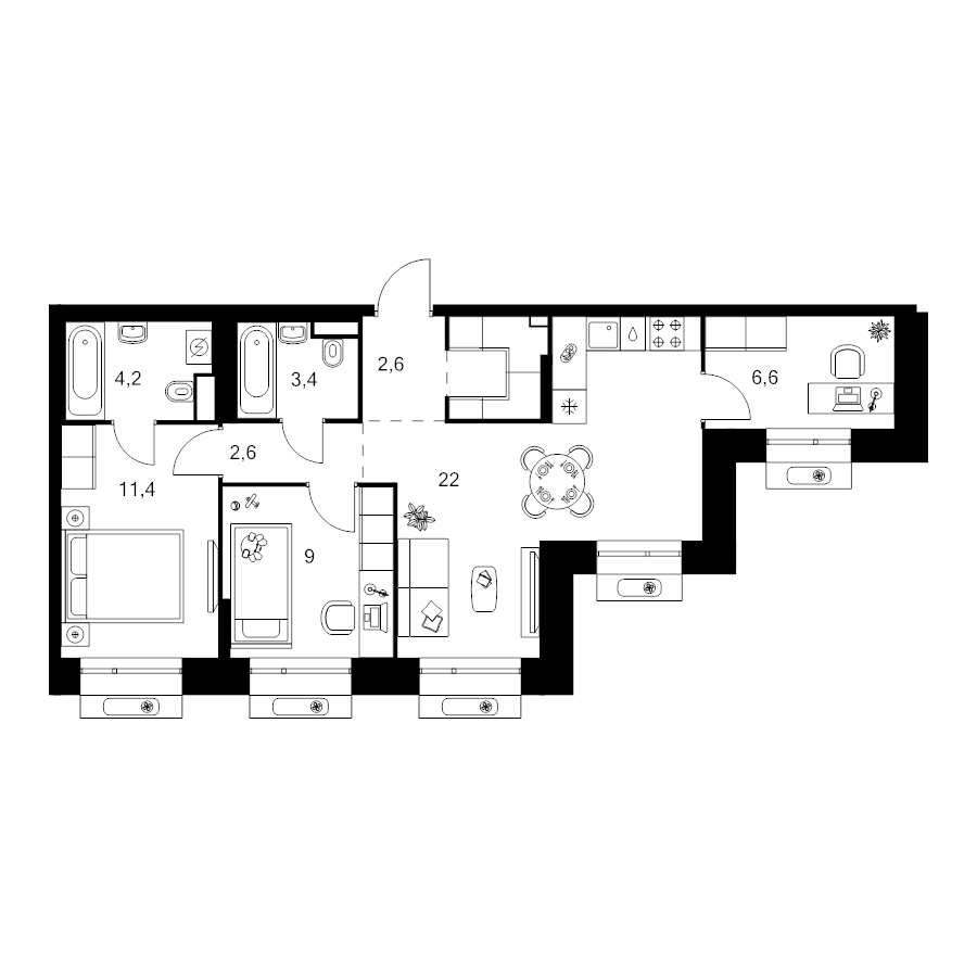 3 ккв (Евро) 64,7 м²