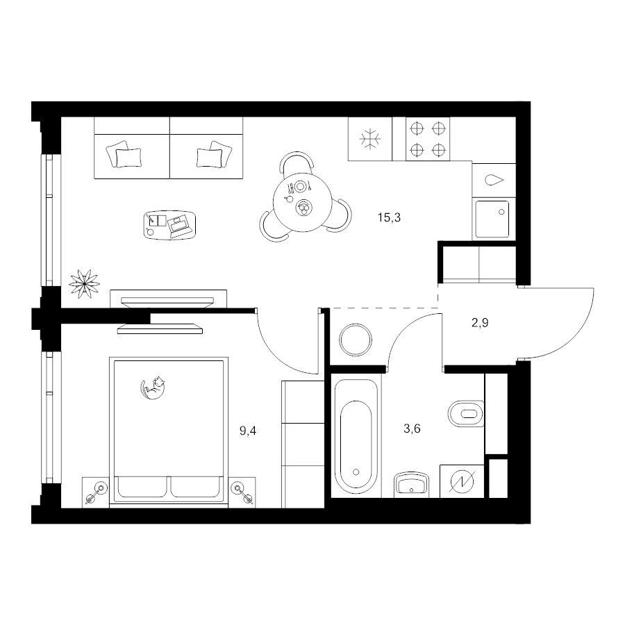 2 ккв (Евро) 31,2 м²