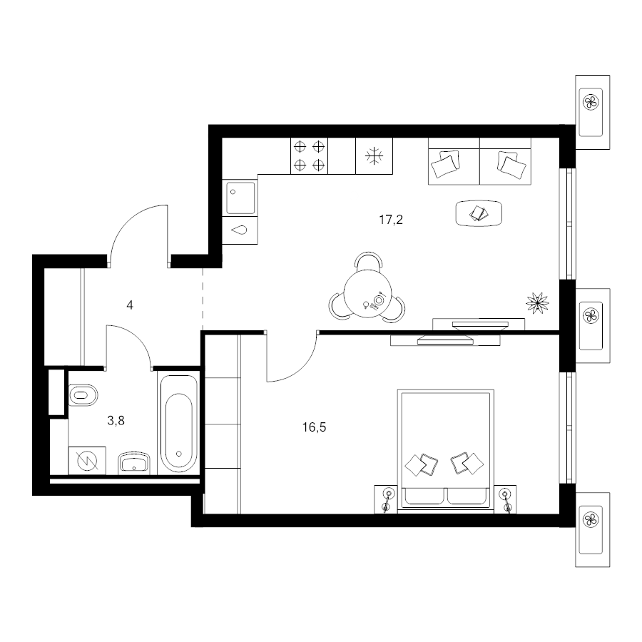 2 ккв (Евро) 41,5 м²