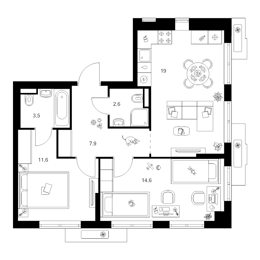 3 ккв (Евро) 59,2 м²