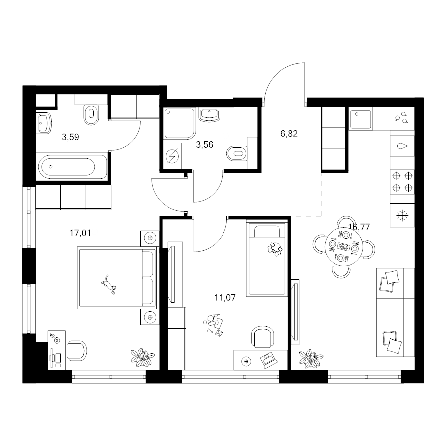 3 ккв (Евро) 58,9 м²