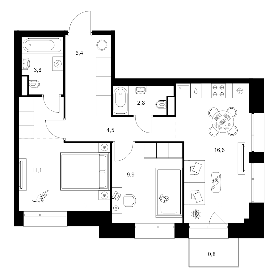 3 ккв (Евро) 59,1 м²