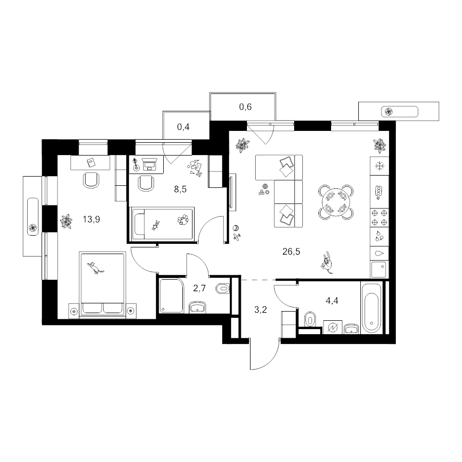 3 ккв (Евро) 60,2 м²