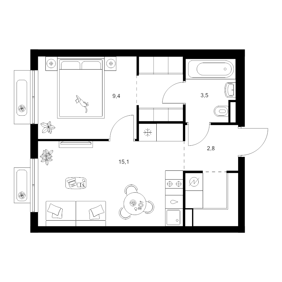 2 ккв (Евро) 37,3 м²