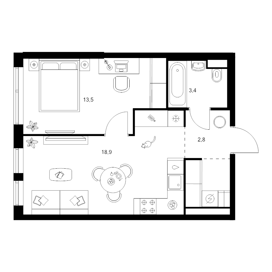 2 ккв (Евро) 41,5 м²