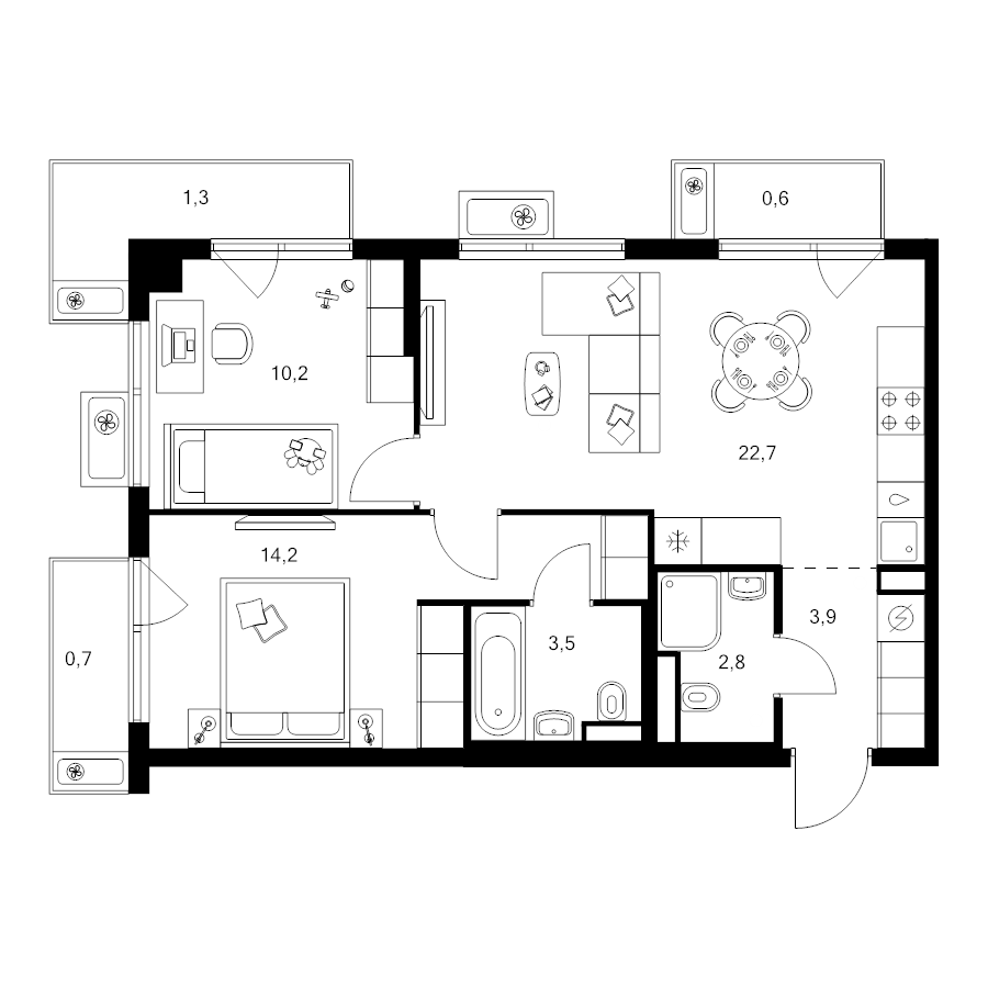 3 ккв (Евро) 59,9 м²