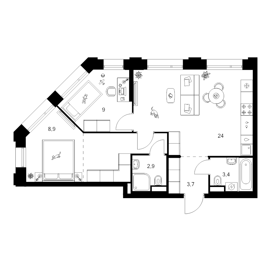 3 ккв (Евро) 60,8 м²