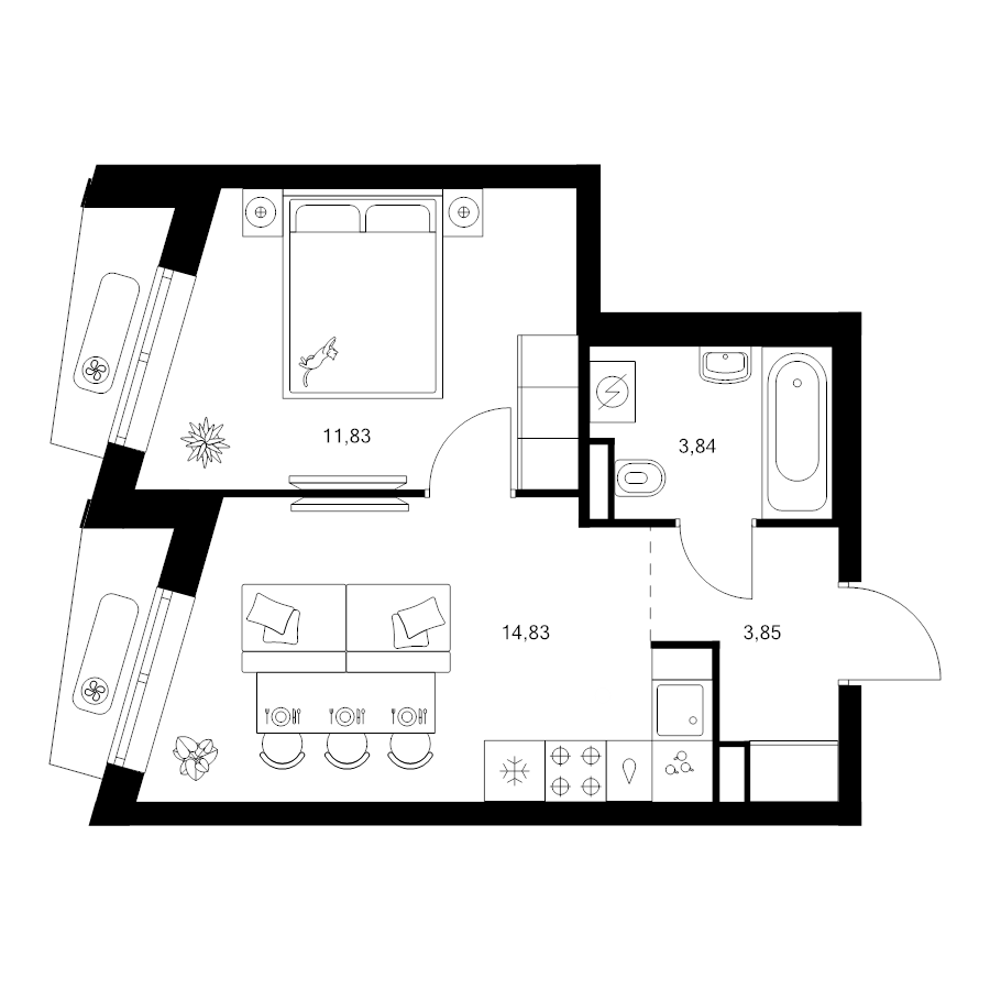1 ккв 34,4 м²