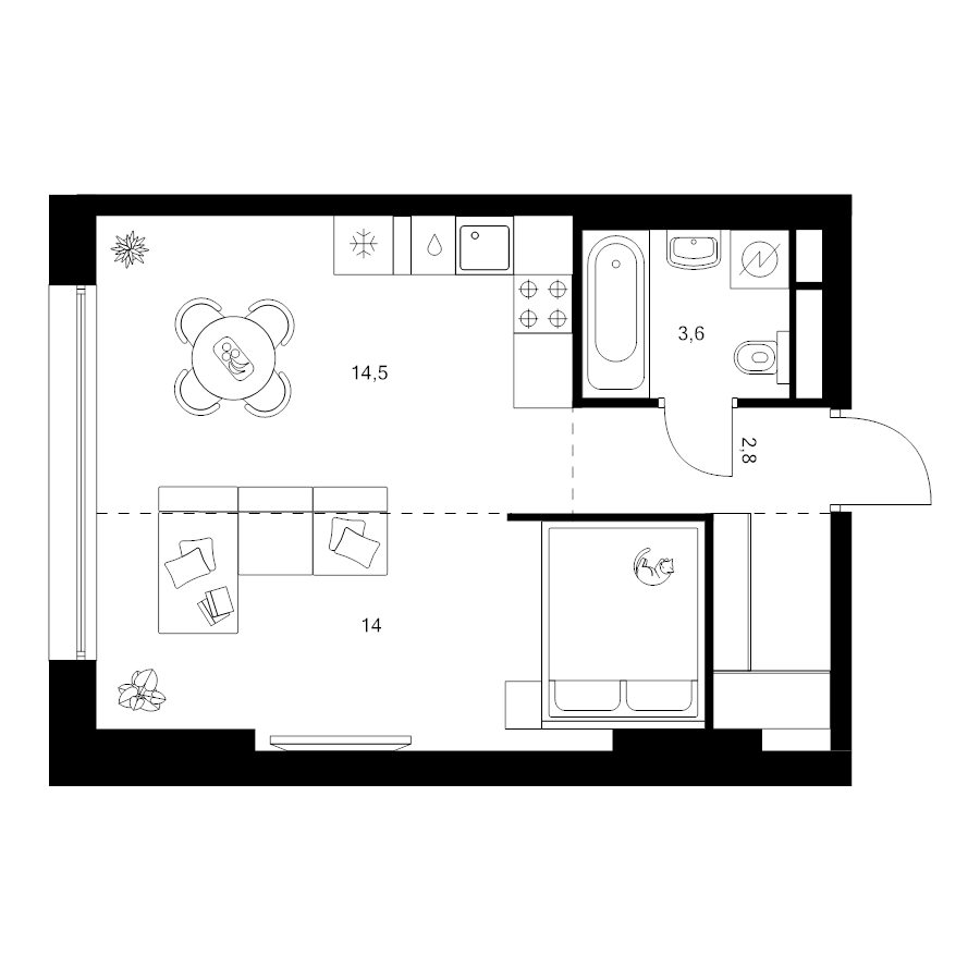 Студия 37,7 м²