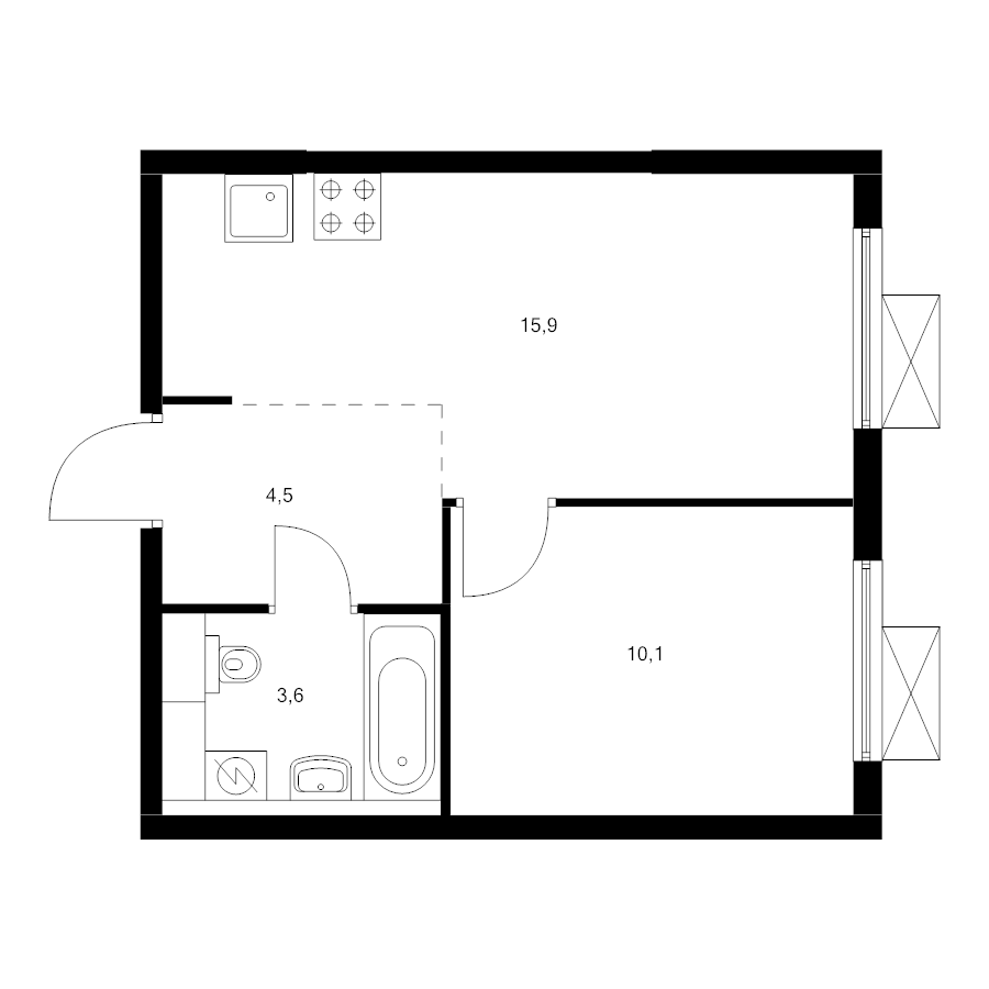 2 ккв (Евро) 33,8 м²