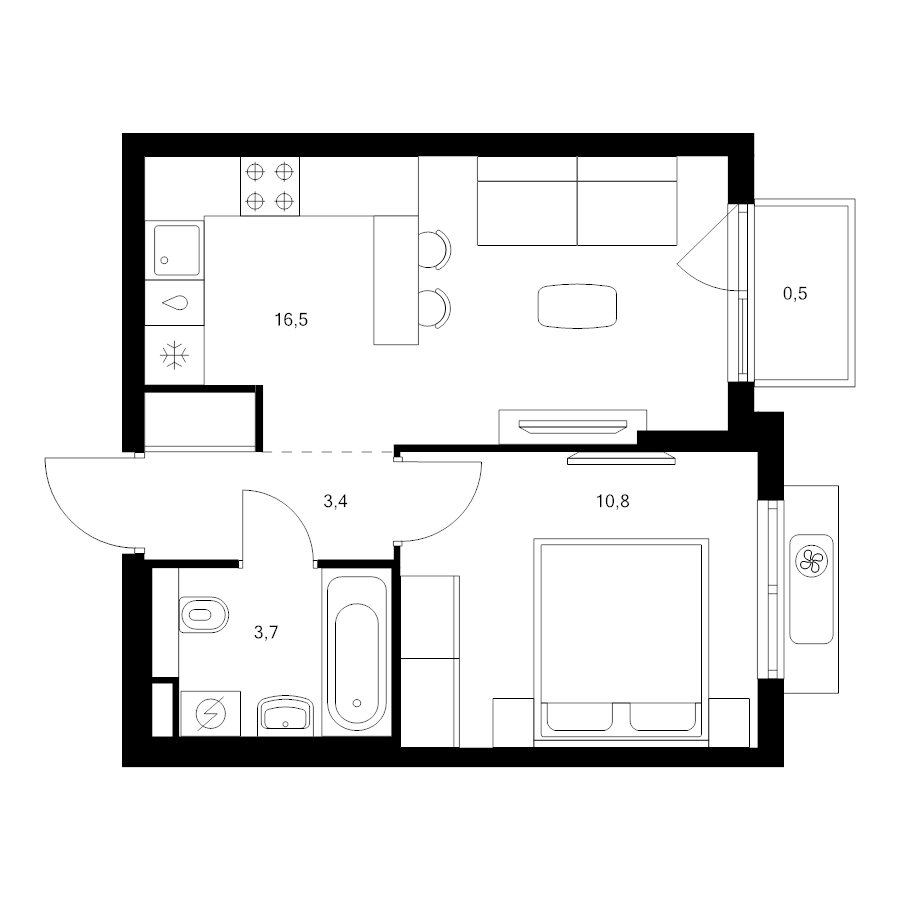 2 ккв (Евро) 34,9 м²