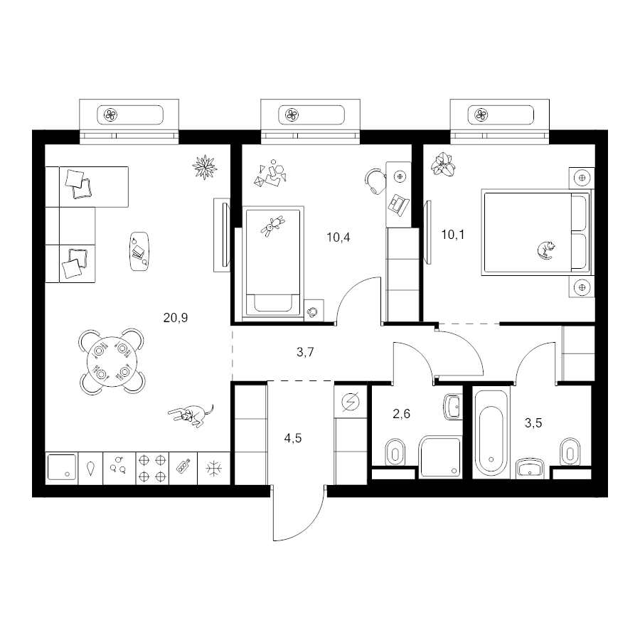 3 ккв (Евро) 59,3 м²
