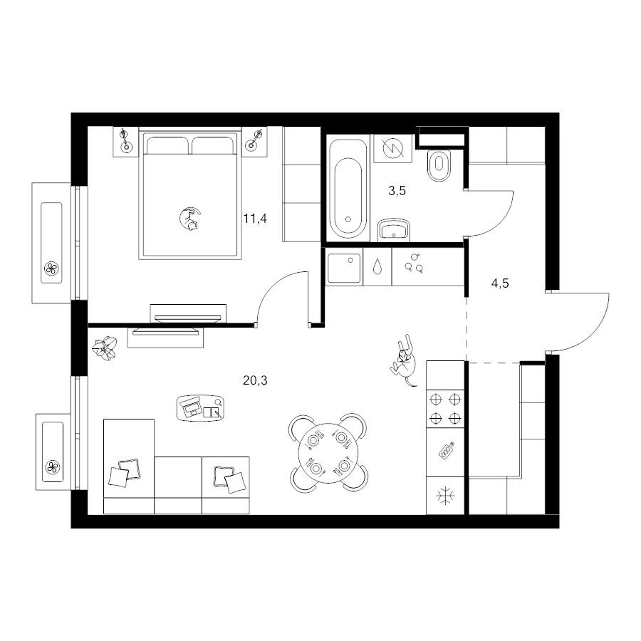 2 ккв (Евро) 42,5 м²
