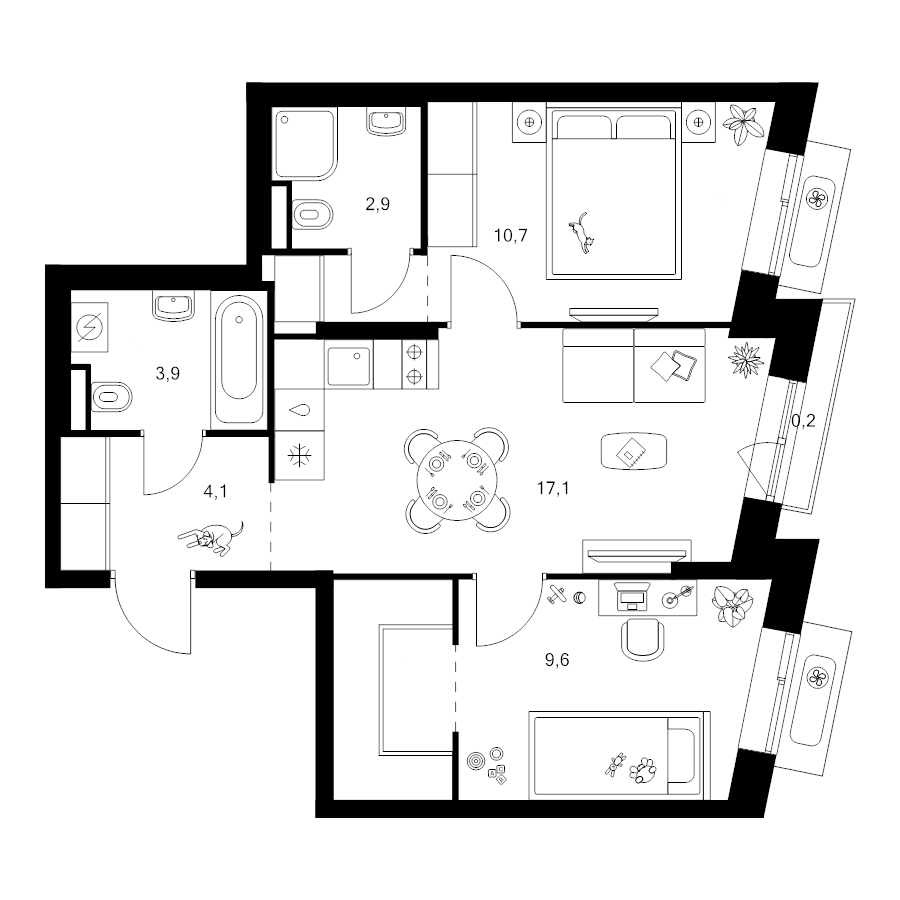 3 ккв (Евро) 54,1 м²