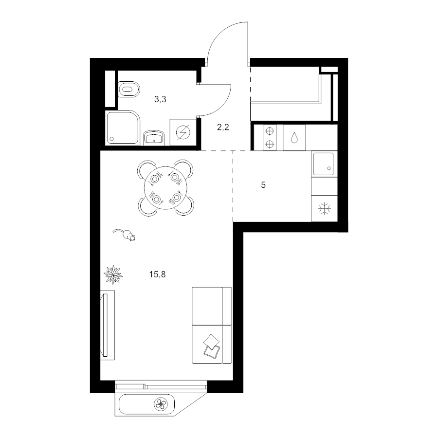 Студия 28,5 м²