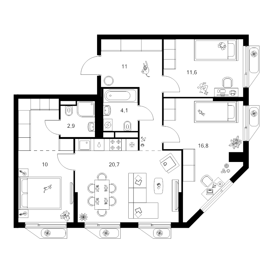 4 ккв (Евро) 82,9 м²