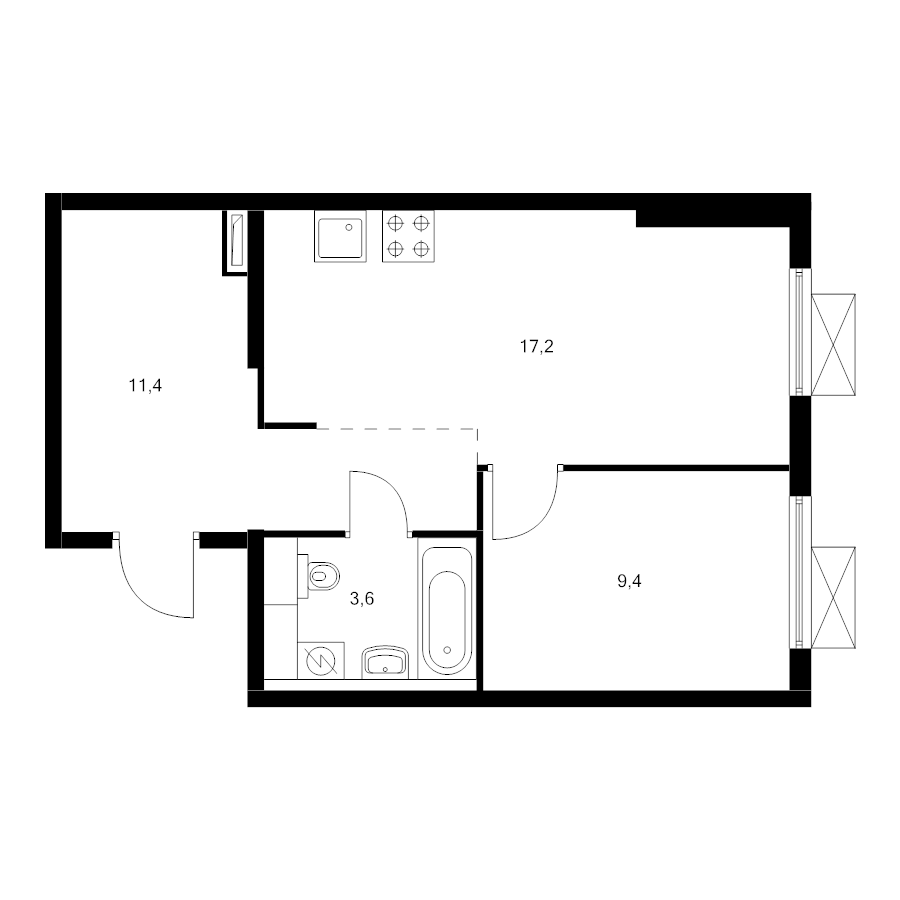 2 ккв (Евро) 41,1 м²