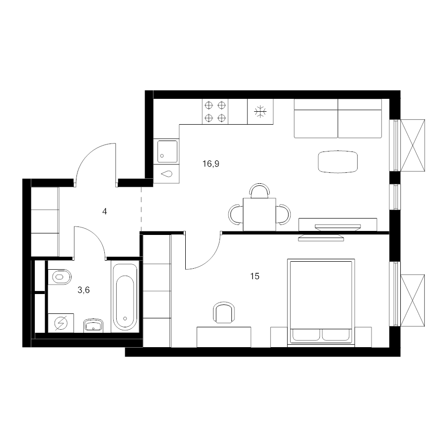 2 ккв (Евро) 39,5 м²