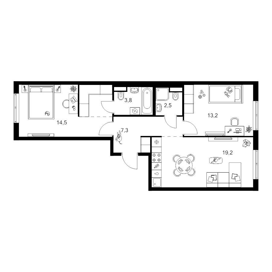 3 ккв (Евро) 64,5 м²