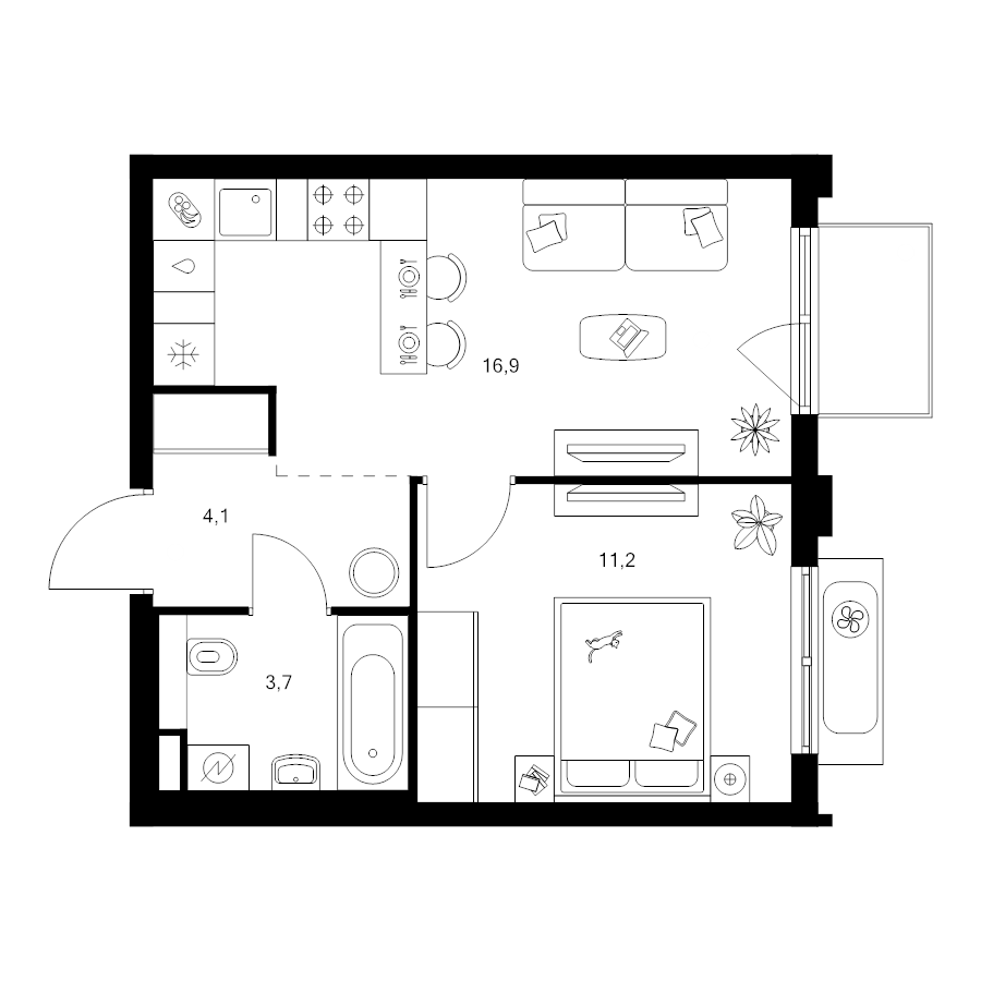 2 ккв (Евро) 36,5 м²