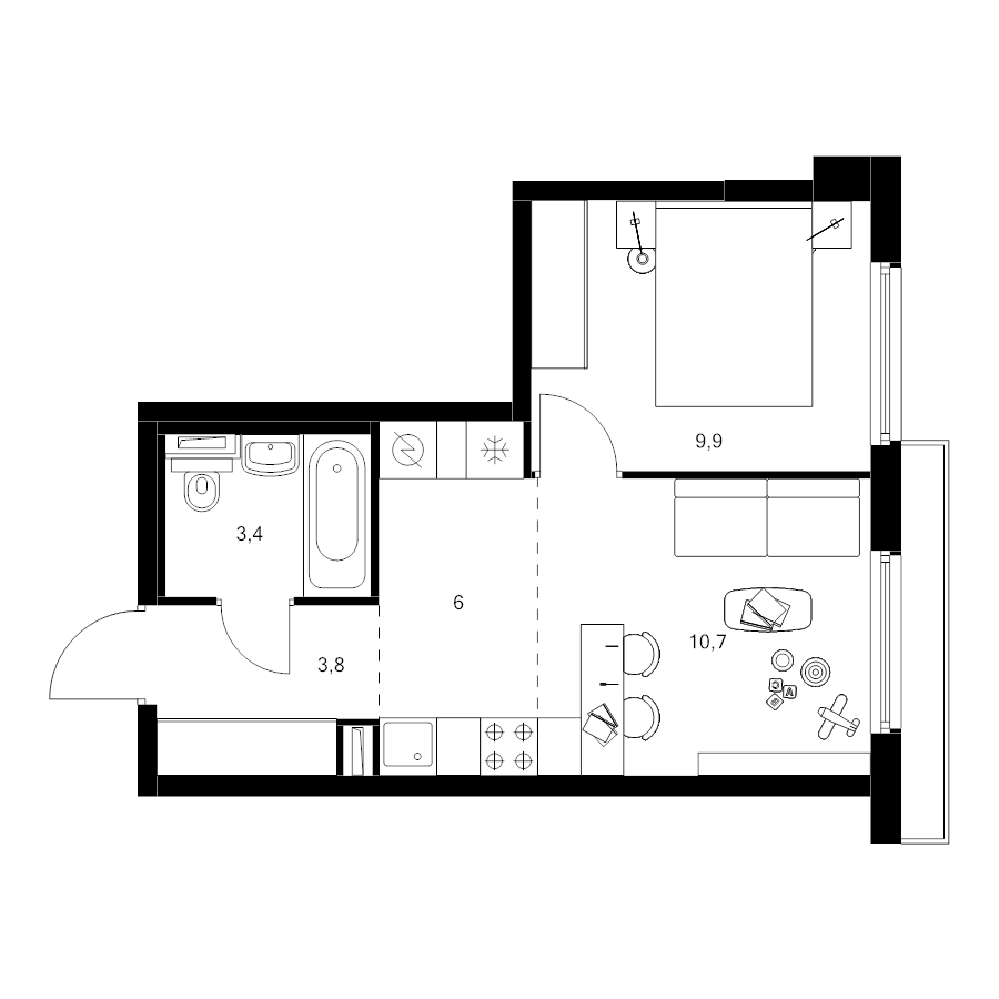 2 ккв (Евро) 33,8 м²