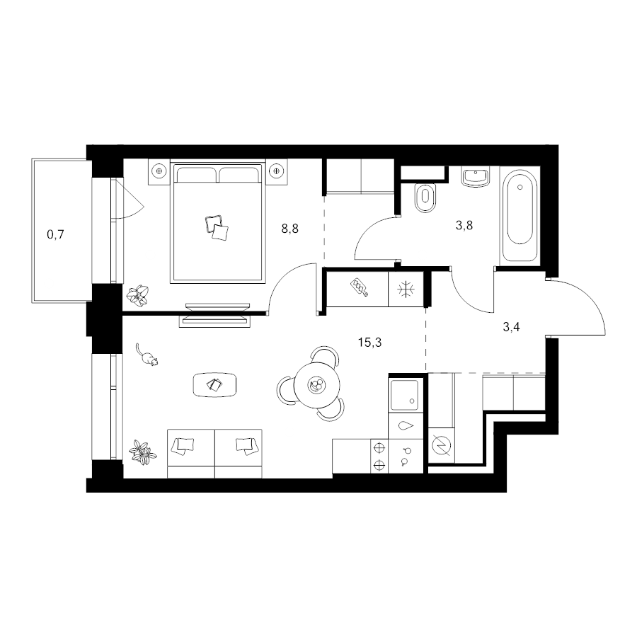 2 ккв (Евро) 36,6 м²