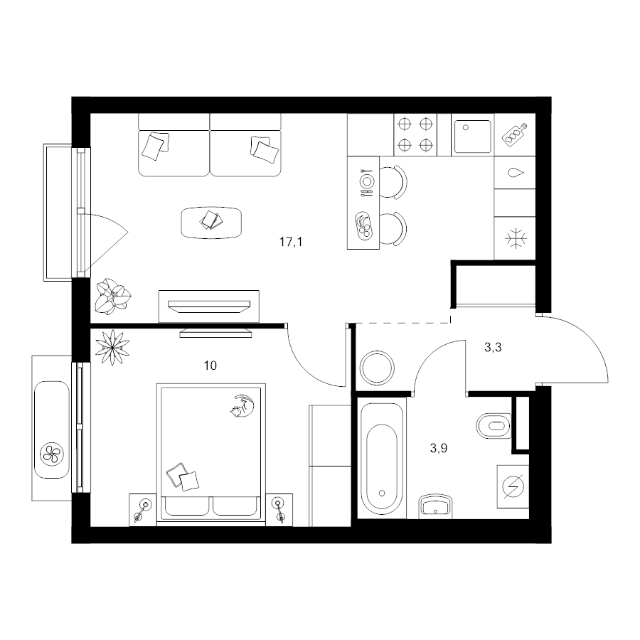 2 ккв (Евро) 34,5 м²
