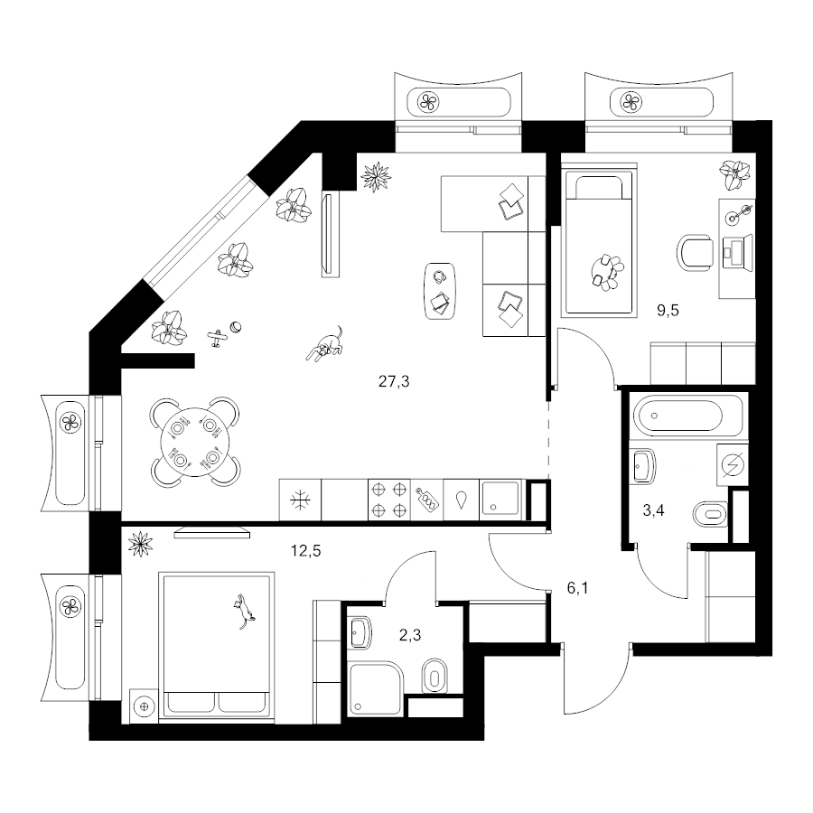 3 ккв (Евро) 61,1 м²