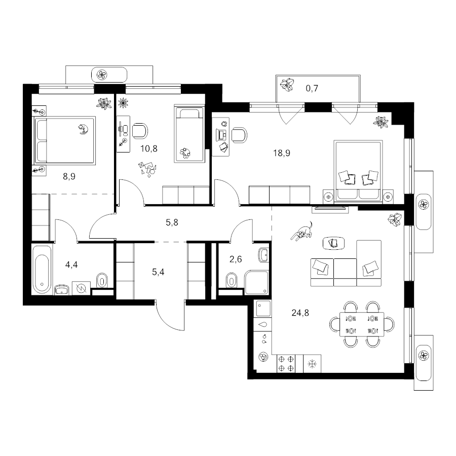 4 ккв (Евро) 86,5 м²