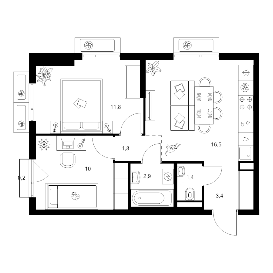 3 ккв (Евро) 48 м²