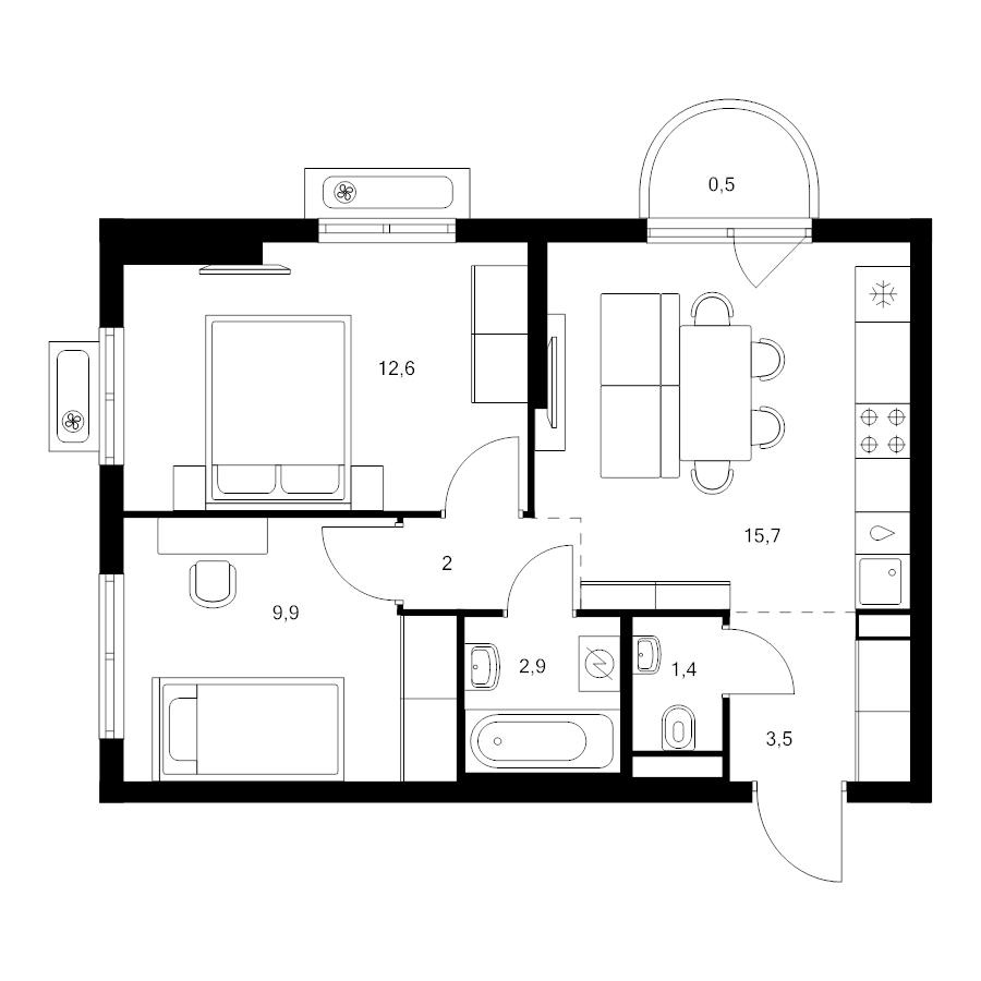 3 ккв (Евро) 48,5 м²