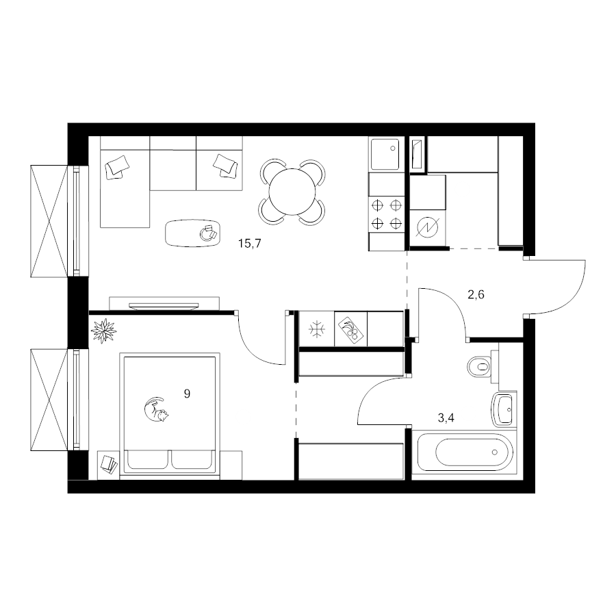 2 ккв (Евро) 37,4 м²