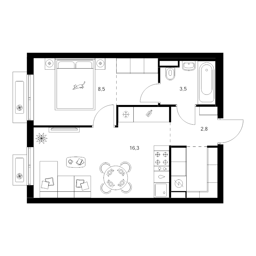 2 ккв (Евро) 37,5 м²