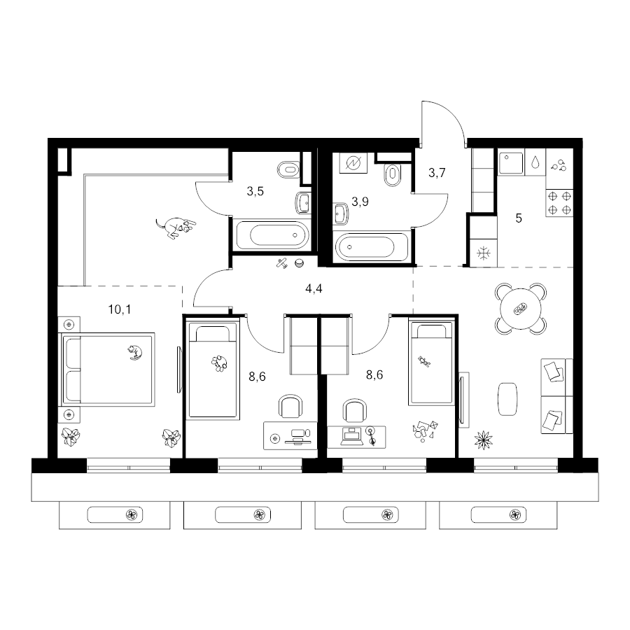4 ккв (Евро) 70,6 м²