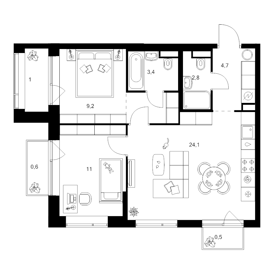 3 ккв (Евро) 60,2 м²