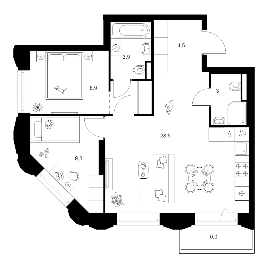 3 ккв (Евро) 61,5 м²