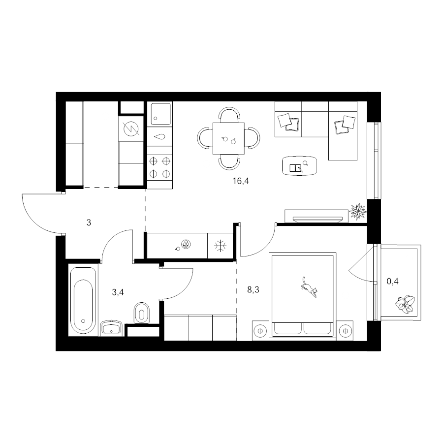 2 ккв (Евро) 38 м²