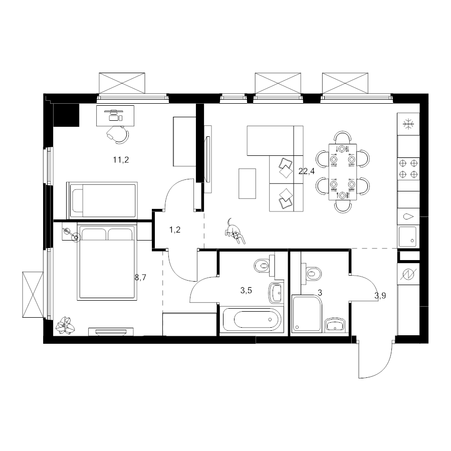 3 ккв (Евро) 57,2 м²
