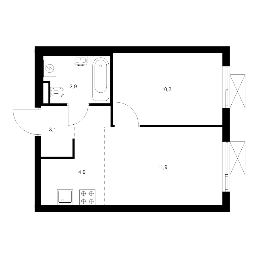 2 ккв (Евро) 34 м²