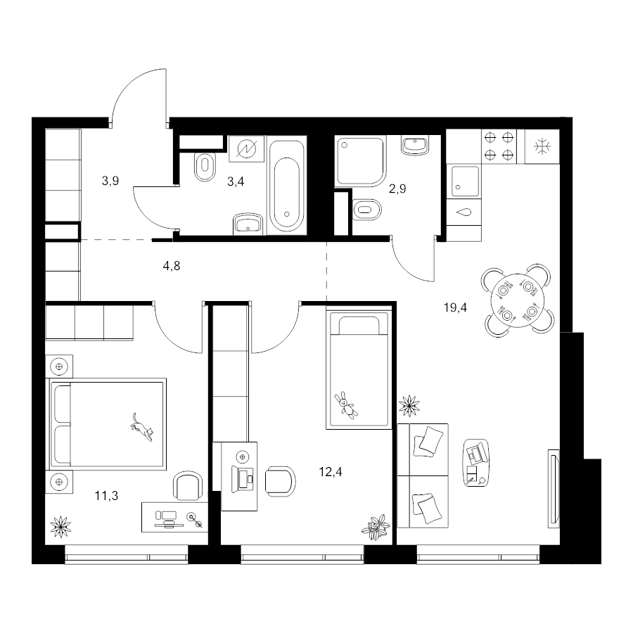 3 ккв (Евро) 58,1 м²