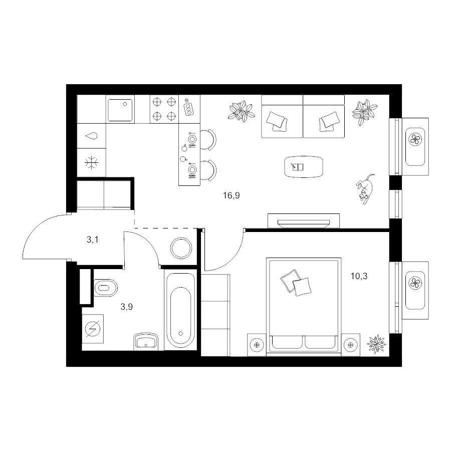 2 ккв (Евро) 34,2 м²
