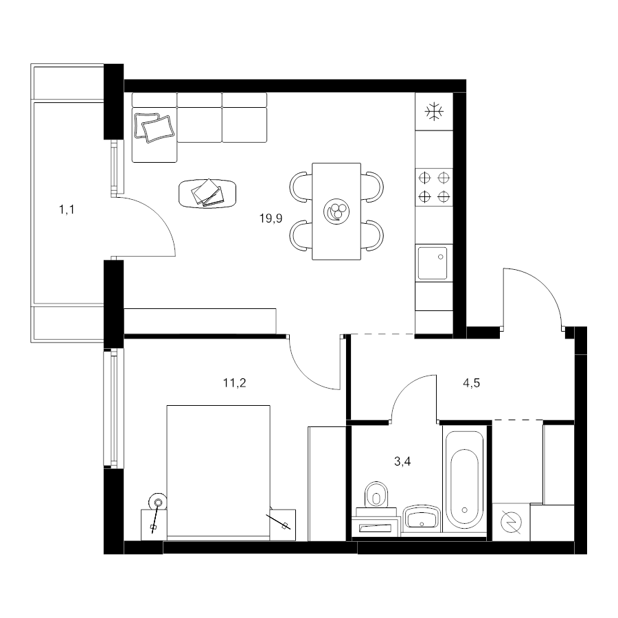2 ккв (Евро) 42,5 м²