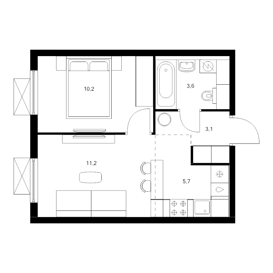 2 ккв (Евро) 33,8 м²
