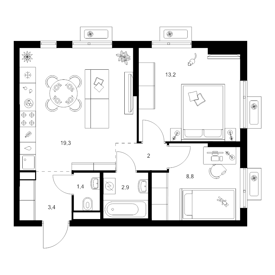3 ккв (Евро) 51 м²